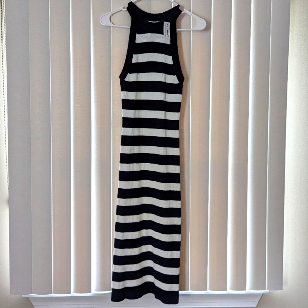 Old Navy Womens Striped Fitted Sleeveless Rib Knit Midi Sweater Dress